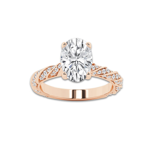 2.94 ctw Oval Lab-Grown Diamond Twisted Band Engagement Ring in 14K Rose Gold for Women | Colorless D, VVS1 Clarity, IGI Certified 2.50 ct Center Diamond