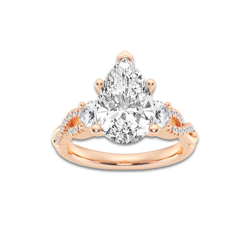 6.61 ctw Pear Lab-Grown Diamond Side Stone Engagement Ring in 14K Rose Gold for Women | Colorless E, VS1 Clarity, IGI Certified 6.00 ct Center Diamond