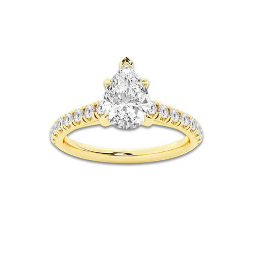 1.39 ctw Pear Lab-Grown Diamond Pave Engagement Ring in 14K Yellow Gold for Women | E Color, VS1 Clarity, IGI Certified 1.00 ct Center Diamond