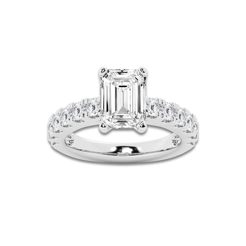 4.00 ctw Emerald Lab-Grown Diamond Split-Prong Set Side Stone Engagement Ring in Platinum for Women | Colorless D, VVS1 Clarity, IGI Certified 3.00 ct Center Diamond