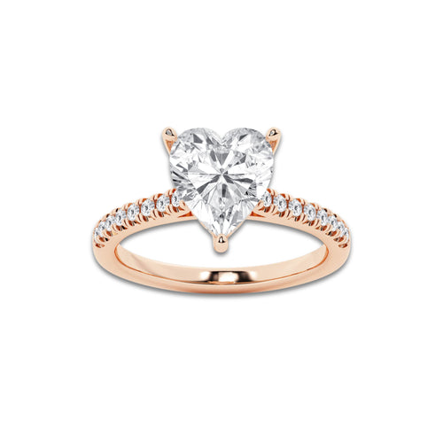 2.77 ctw Heart Lab-Grown Diamond Hidden Halo Side Stone Engagement Ring in 18K Rose Gold for Women | Colorless D, VVS1 Clarity, IGI Certified 2.50 ct Center Diamond