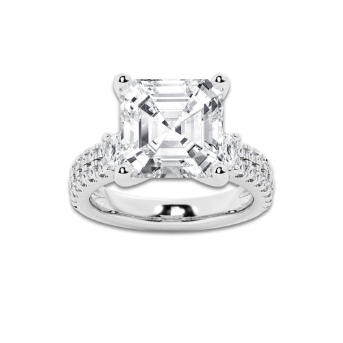 8.96 ctw Asscher Lab-Grown Diamond Three Stone Double Row Engagement Ring in 14K White Gold for Women | E Color, VS1 Clarity, IGI Certified 8.00 ct Center Diamond