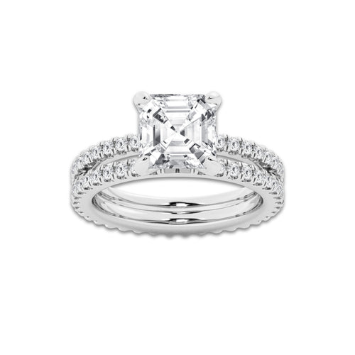 3.89 ctw Asscher Lab-Grown Diamond Double Row Diamond Engagement Ring in Platinum for Women | Colorless D, VVS1 Clarity, IGI Certified 3.00 ct Center Diamond