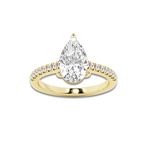 2.25 ctw Pear Lab-Grown Diamond Hidden Halo Side Stone Engagement Ring in 18K Yellow Gold for Women | Colorless E, VS1 Clarity, IGI Certified 2.00 ct Center Diamond