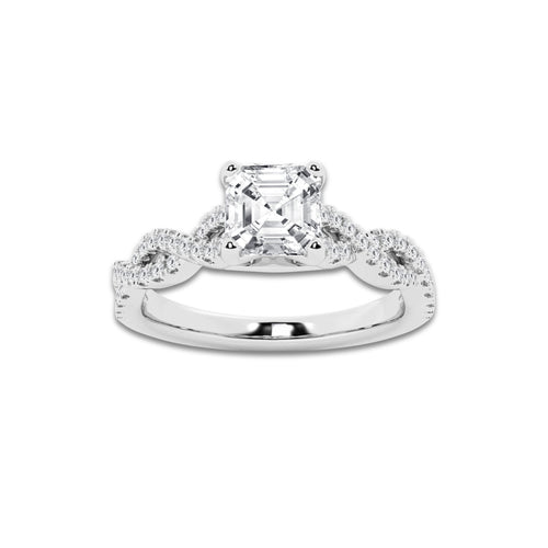 1.00 ctw Asscher Lab-Grown Diamond Twisted Shank Engagement Ring in 14K White Gold for Women | E Color, VS1 Clarity, Not Certified 0.75 ct Center Diamond
