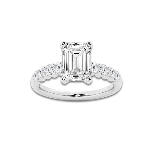 3.54 ctw Emerald Lab-Grown Diamond Side Stone Engagement Ring in 14K White Gold for Women | Colorless D, VVS1 Clarity, IGI Certified 3.00 Ct Center Diamond