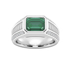 9x7 mm Emerald Cut Created Emerald & 1 1/3 Baguette and Round Lab Grown Diamond Side Stones Engagement Ring 14K White Gold