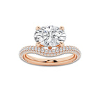 3 3/4 ctw Oval Lab Grown Diamond Curve Pave Ring 14K Rose Gold, E, VS1 | IGI Certified, 3 ct Center