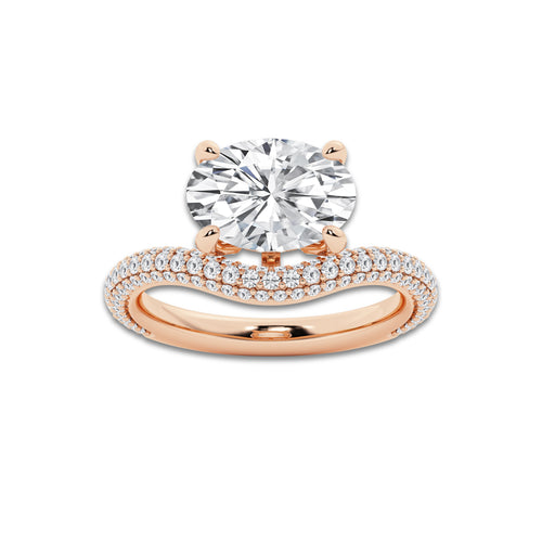 3 3/4 ctw Oval Lab Grown Diamond Curve Pave Ring 14K Rose Gold, E, VS1 | IGI Certified, 3 ct Center