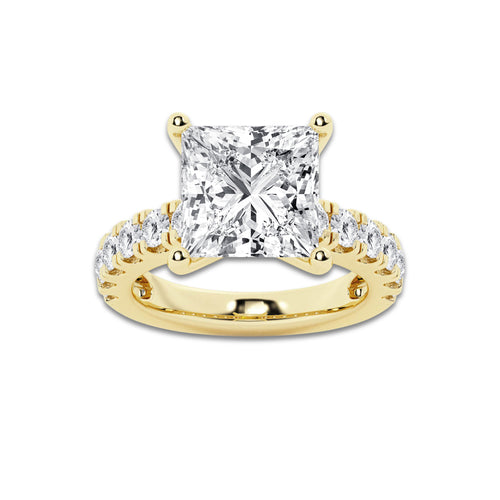 7.00 ctw Princess Lab-Grown Diamond Split-Prong Set Side Stone Engagement Ring in 14K Yellow Gold for Women | Colorless E, VS1 Clarity, IGI Certified 6.00 ct Center Diamond