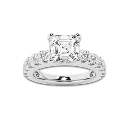 2.50 ctw Asscher Lab-Grown Diamond Split-Prong Set Side Stone Engagement Ring in 14K White Gold for Women | Colorless D, VVS1 Clarity, IGI Certified 1.50 ct Center Diamond
