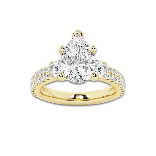 4.00 ctw Pear Lab-Grown Diamond Three Stone Double Row Engagement Ring in 14K Yellow Gold for Women | D Color, VVS1 Clarity, IGI Certified 3.00 ct Center Diamond