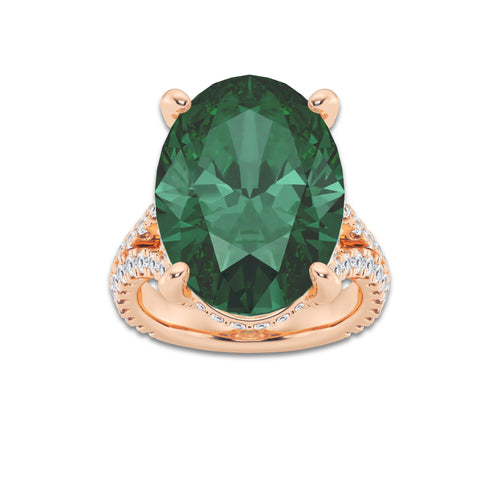 Dahlia 15 ctw Oval Cut Emerald and Round Lab Grown Diamond Hidden Halo Engagement Ring 14K Rose Gold | 13 1/2 ct Center