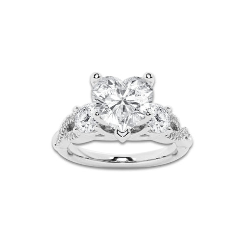 1.98 ctw Heart Lab-Grown Diamond Side Stone Engagement Ring in 14K White Gold for Women | Colorless D, VVS1 Clarity, IGI Certified 1.50 ct Center Diamond