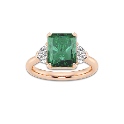 Marigold 10x8mm Radiant Cut Created Emerald and 5/8 ctw Lab Grown Diamond Three-Stone Engagement Ring 14K Rose Gold