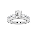 2.00 ctw Emerald Lab-Grown Diamond Split-Prong Set Side Stone Engagement Ring in Platinum for Women | Colorless D, VVS1 Clarity, IGI Certified 1.00 ct Center Diamond
