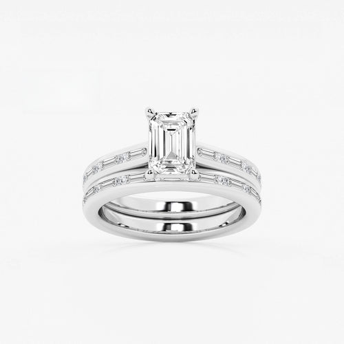 Synergy 2 1/4 ctw Emerald Lab Grown Diamond Baguette and Princess Side Stone Bridal Set Platinum, E, VS1 | IGI Certified, 1 1/2 ct Center