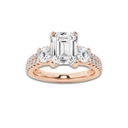 1.75 ctw Emerald Lab-Grown Diamond Three Stone Double Row Engagement Ring in 14K Rose Gold for Women | E Color, VS1 Clarity, IGI Certified 1.00 ct Center Diamond