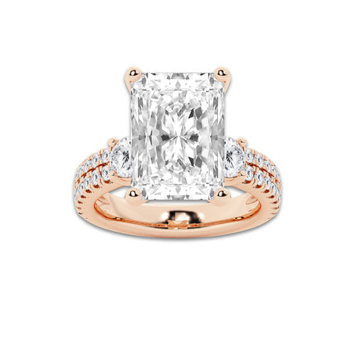 8.96 ctw Radiant Lab-Grown Diamond Three Stone Double Row Engagement Ring in 14K Rose Gold for Women | D Color, VVS1 Clarity, IGI Certified 8.00 ct Center Diamond