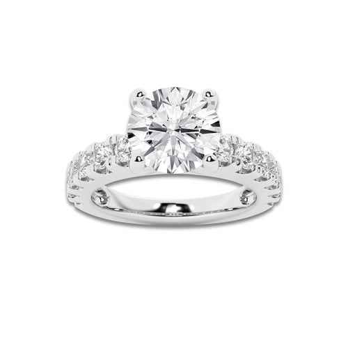 2.50 ctw Round Lab-Grown Diamond Split-Prong Set Side Stone Engagement Ring in 14K White Gold for Women | Colorless D, VVS1 Clarity, IGI Certified 1.50 ct Center Diamond