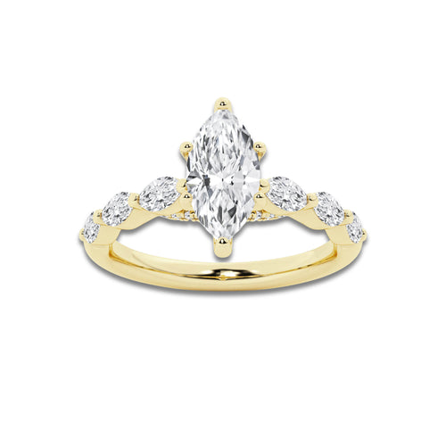 1.41 ctw Marquise Lab-Grown Diamond Marquise Side Stone Engagement Ring in 14K Yellow Gold for Women | Colorless D, VVS1 Clarity, IGI Certified 1.00 ct Center Diamond