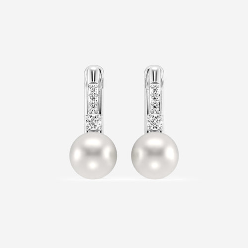 5.5 - 6.0 mm Cultured Freshwater Pearl and 1/10 ctw Lab Grown Diamond Leverback Drop Earrings 14K White Gold
