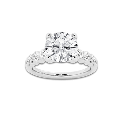 2.04 ctw Round Lab-Grown Diamond Side Stone Engagement Ring in 14K White Gold for Women | Colorless E, VS1 Clarity, IGI Certified 1.50 Ct Center Diamond