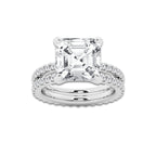 8.22 ctw Asscher Lab-Grown Diamond Double Row Diamond Engagement Ring in 14K White Gold for Women | Colorless D, VVS1 Clarity, IGI Certified 7.00 ct Center Diamond