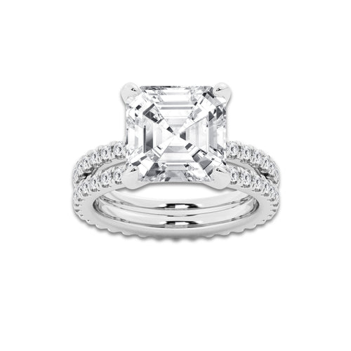 8.22 ctw Asscher Lab-Grown Diamond Double Row Diamond Engagement Ring in 14K White Gold for Women | Colorless D, VVS1 Clarity, IGI Certified 7.00 ct Center Diamond