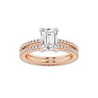 2.69 ctw Emerald Lab-Grown Diamond Double Row Diamond Engagement Ring in 14K Rose Gold for Women | Colorless D, VVS1 Clarity, IGI Certified 2.00 ct Center Diamond