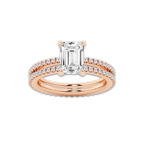 2.69 ctw Emerald Lab-Grown Diamond Double Row Diamond Engagement Ring in 14K Rose Gold for Women | Colorless D, VVS1 Clarity, IGI Certified 2.00 ct Center Diamond