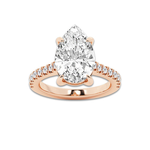 4.35 ctw Pear Lab-Grown Diamond Hidden Halo Side Stone Engagement Ring in 18K Rose Gold for Women | Colorless E, VS1 Clarity, IGI Certified 4.00 ct Center Diamond