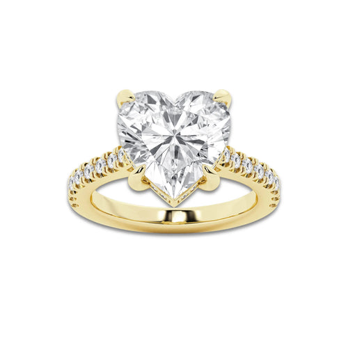 4.34 ctw Heart Lab-Grown Diamond Hidden Halo Side Stone Engagement Ring in 18K Yellow Gold for Women | Colorless E, VS1 Clarity, IGI Certified 4.00 ct Center Diamond