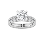 3.89 ctw Cushion Lab-Grown Diamond Double Row Diamond Engagement Ring in Platinum for Women | Colorless D, VVS1 Clarity, IGI Certified 3.00 ct Center Diamond