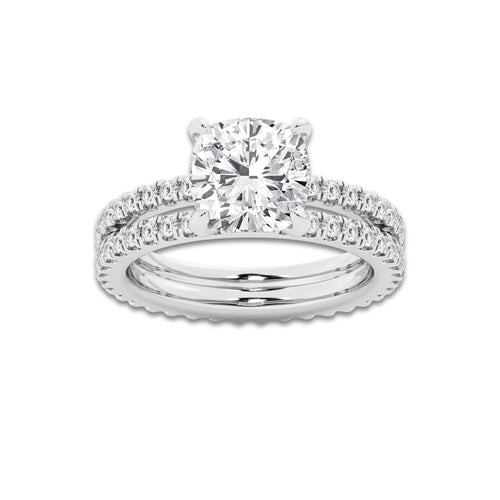 3.89 ctw Cushion Lab-Grown Diamond Double Row Diamond Engagement Ring in Platinum for Women | Colorless D, VVS1 Clarity, IGI Certified 3.00 ct Center Diamond