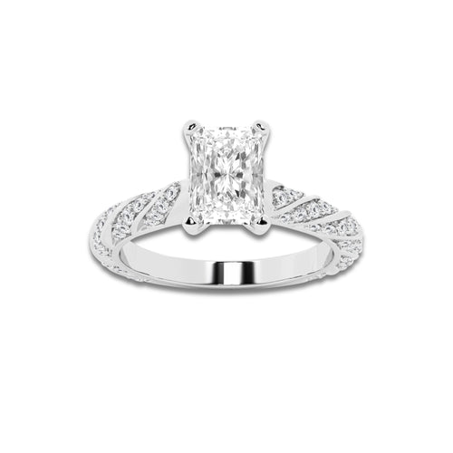 1.19 ctw Radiant Lab-Grown Diamond Twisted Band Engagement Ring in 14K White Gold for Women | Colorless E, VS1 Clarity, IGI Certified 0.75 ct Center Diamond