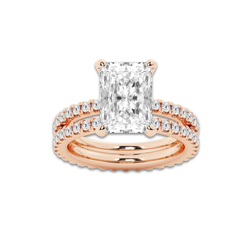 5.22 ctw Radiant Lab-Grown Diamond Double Row Diamond Engagement Ring in 14K Rose Gold for Women | Colorless E, VS1 Clarity, IGI Certified 4.00 ct Center Diamond