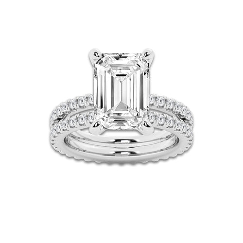 7.22 ctw Emerald Lab-Grown Diamond Double Row Diamond Engagement Ring in Platinum for Women | Colorless D, VVS1 Clarity, IGI Certified 6.00 ct Center Diamond