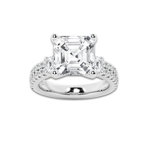 6.96 ctw Asscher Lab-Grown Diamond Three Stone Double Row Engagement Ring in 14K White Gold for Women | D Color, VVS1 Clarity, IGI Certified 6.00 ct Center Diamond