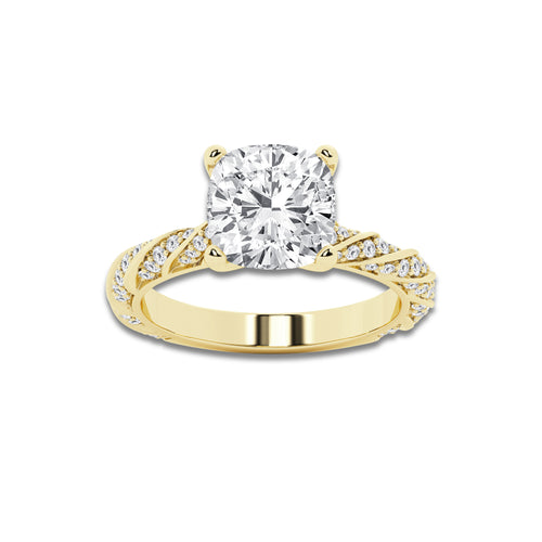 4.42 ctw Cushion Lab-Grown Diamond Twisted Band Engagement Ring in 14K Yellow Gold for Women | Colorless E, VS1 Clarity, IGI Certified 4.00 ct Center Diamond