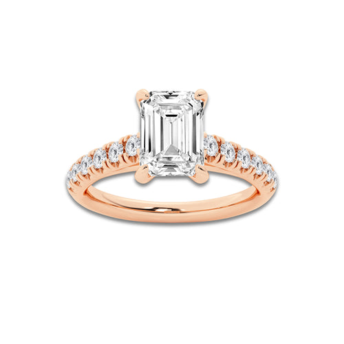 1.91 ctw Emerald Lab-Grown Diamond Pave Engagement Ring in 14K Rose Gold for Women | E Color, VS1 Clarity, IGI Certified 1.50 ct Center Diamond