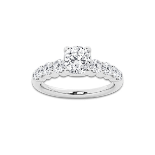 1.29 ctw Cushion Lab-Grown Diamond Side Stone Engagement Ring in 14K White Gold for Women | Colorless E, VS1 Clarity, IGI Certified 0.75 Ct Center Diamond