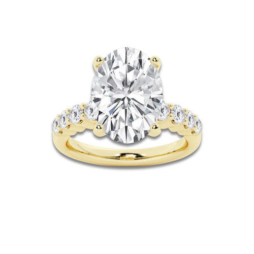 6.66 Ct Oval Lab-Grown Diamond Half Eternity Engagement Ring in 14K Yellow Gold for Female, Colorless (D), VVS1 Clarity | IGI Certified, 6.00 Ct Center Diamond