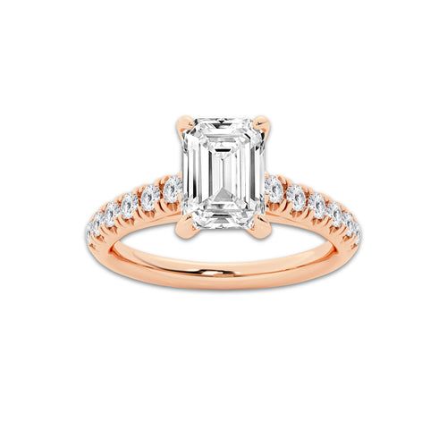 1.91 ctw Emerald Lab-Grown Diamond Pave Engagement Ring in 14K Rose Gold for Women | D Color, VVS1 Clarity, IGI Certified 1.50 ct Center Diamond