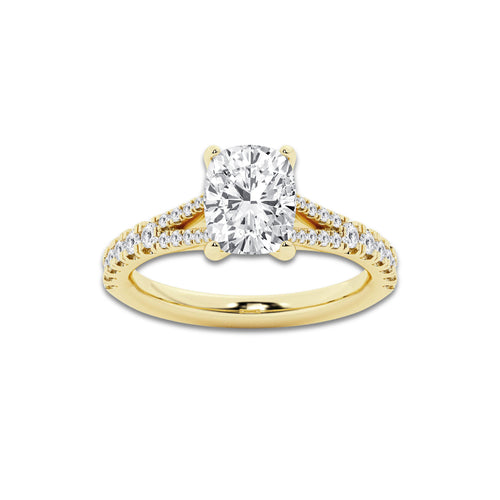 1.33 ctw Elongated Cushion Lab-Grown Diamond Split Shank Side Stone Engagement Ring in 14K Yellow Gold for Women | Colorless D, VVS1 Clarity, IGI Certified 1.00 ct Center Diamond