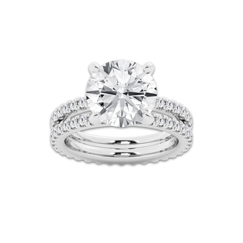 6.22 ctw Round Lab-Grown Diamond Double Row Diamond Engagement Ring in Platinum for Women | Colorless D, VVS1 Clarity, IGI Certified 5.00 ct Center Diamond