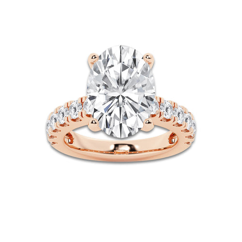 9.00 ctw Oval Lab-Grown Diamond Split-Prong Set Side Stone Engagement Ring in 14K Rose Gold for Women | Colorless E, VS1 Clarity, IGI Certified 8.00 ct Center Diamond