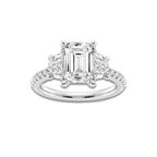 4 1/5 ctw Emerald Lab Grown Diamond Three-Stone Engagement Ring with Half Moon sides Platinum, E, VS1 | 3 ct Center