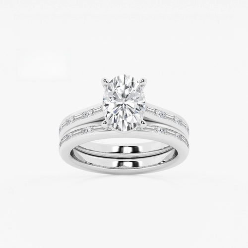 Synergy 2 3/4 ctw Oval Lab Grown Diamond Baguette and Princess Side Stone Bridal Set Platinum, E, VS1 | IGI Certified, 2 ct Center