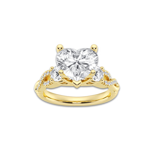 5.61 ctw Heart Lab-Grown Diamond Side Stone Engagement Ring in 14K Yellow Gold for Women | Colorless D, VVS1 Clarity, IGI Certified 5.00 ct Center Diamond